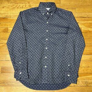 Ledbury Mens Grey with Blue Rectangle Pattern Long Sleeve Button Down Size M